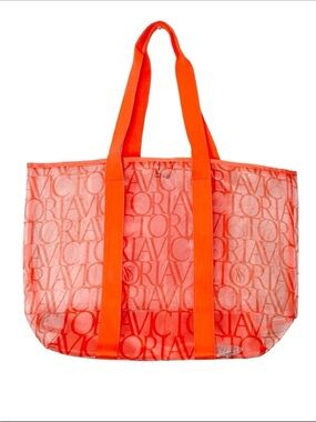 Victoria's Secret Bright Orange Sheer Logo Tote